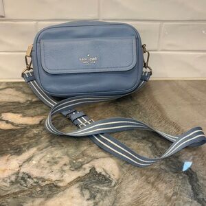 Kate Spade Light Blue Crossbody Bag with Striped Strap